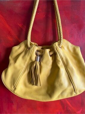 Michael Kors Mustard Yellow Braided-Handle Tassel Hobo